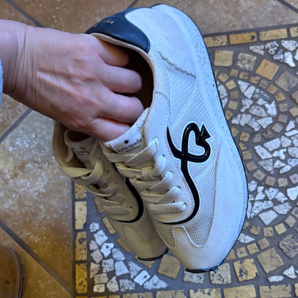 Kate Spade White Suede Sneakers with Black Logo - Picture 7 of 8